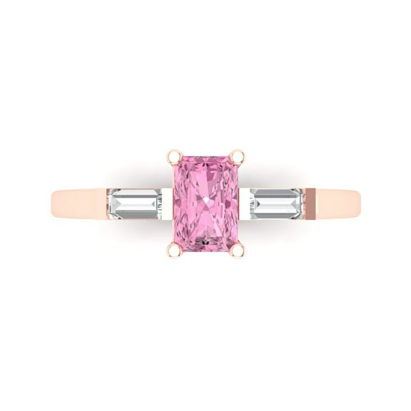 Clara Pucci 14K Rose Gold 0.8ct Pink Three-Stone Ring for Women