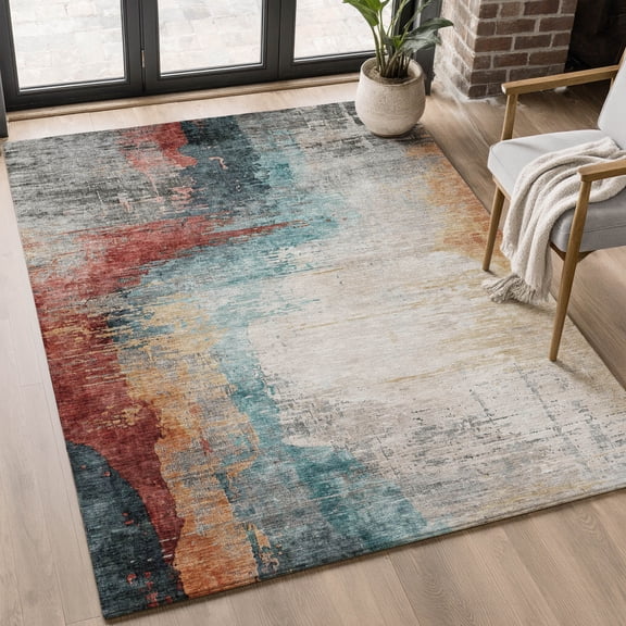 Addison Rugs Mayfield Premium Machine Washable Transitional Abstract Teal Rectangle Rug, 10' X 14' Machine Washable Transitional Abstract Teal Oversized Sherpa Throw Blanket