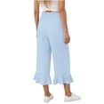 thumbnail image 4 of Linen Pants Women Summer Casual Ruffle Hem Wide Leg Drawstring Elastic Waist Capri Pants with Pockets Beach Vacation Travel Pants M, 4 of 7