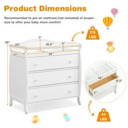 Costway 3 Drawer Baby Changing Table Infant Diaper Changing Station Wood with Safety Belt White