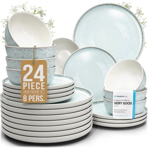 Juego de vajilla PURE LIVING de 24 piezas de gres apto para microondas