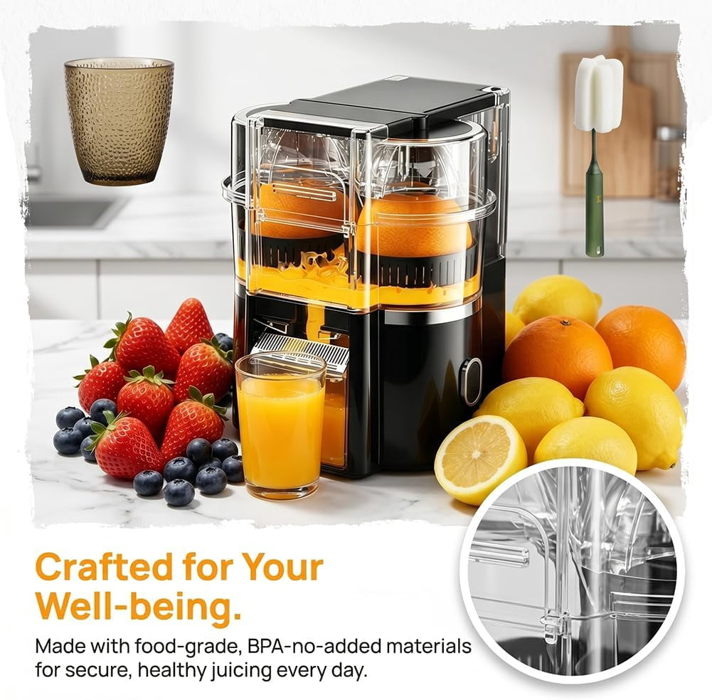 Dual-head Electric Juicer, Dual-head Electric Citrus Juicer, Automatic Duals-Heads Juicers Machine, Built-in Cutter, for Oranges, Lemons, and Limes, Portable and Efficient Juicing Machine (White)