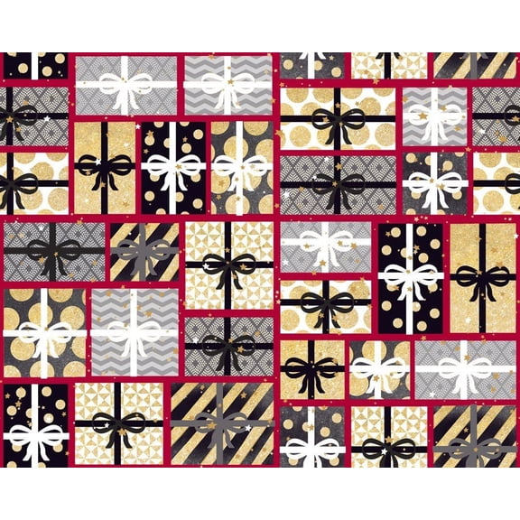 "All That Glitters" Gift Patch Red 100% Cotton Fabric Sold by the Yard