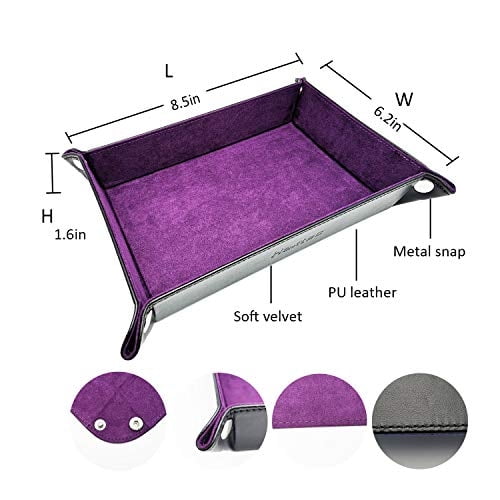 Haxtec Plegable DND Dados Bandeja Negro Morado Portátil Cuero PU Rolling Mat para Juegos d Haxtec Haxtec