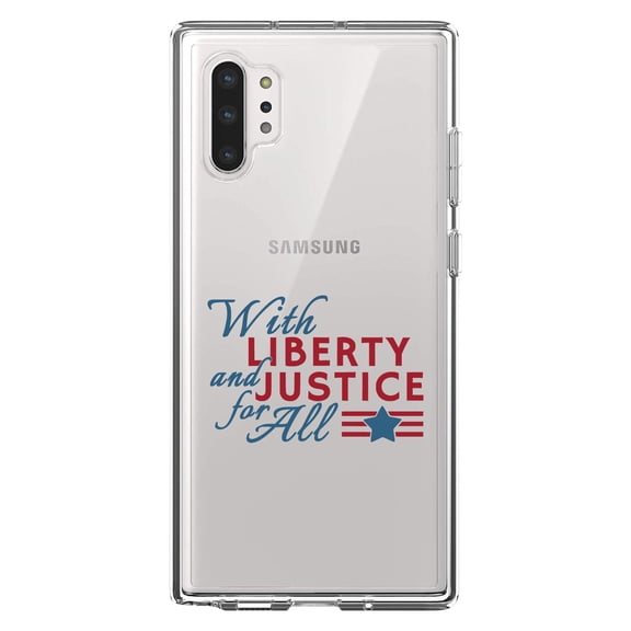 DistinctInk Clear Shockproof Hybrid Case for Galaxy Note 10 PLUS (6.8" Screen) - TPU Bumper Acrylic Back Tempered Glass Screen Protector - With Liberty and Justice For All
