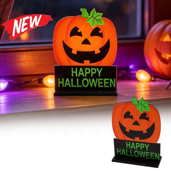 Halloween Decorations Savings, Tarmeek Halloween Wooden Ornament Set with Pumpkin and Ghost Design, 13.5x10x4 cm Freestanding Decorative Wood Ornament for Indoor Mantel Shelf Desktop Holiday Decor