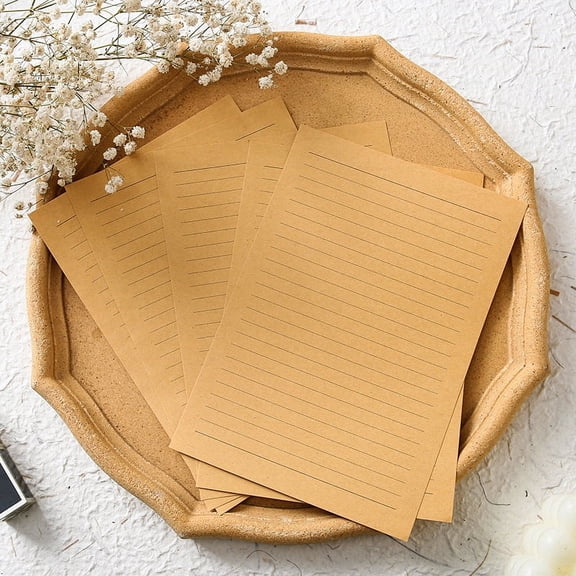 Luxshiny 50Pcs Vintage Khaki Kraft Stationery Paper Lined for Office Letters Invitations and Sketching