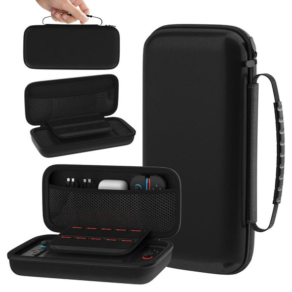 Carrying Case for Switch 2 (2025), Durable Hard Shell Protective Travel Bag Bundle with Large Volume Accessories Pocket & Game Cartridges, Portable Storage Pouch for Switch 2 - Black