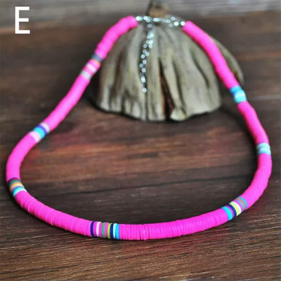 HOOUN Women Boho Necklace Polymer Clay Beaded Choker Necklace Pendant Beach Jewelry-E