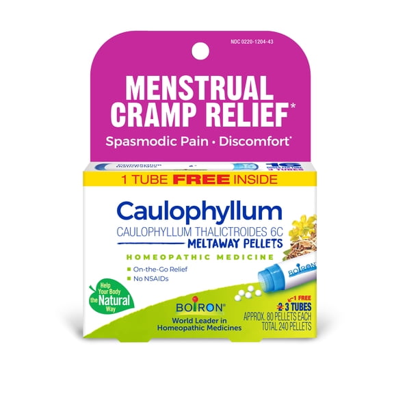 Boiron Caulophyllum Thalictroides 6C Bonus Pack, Homeopathic Medicine for Menstrual Cramps Relief, 240 Pellets