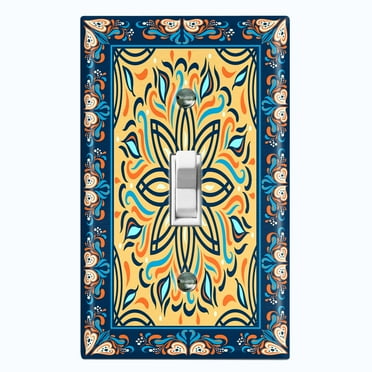 Metal Light Switch Plate Cover Blue Yellow Mandala Lotus Flower Tile Pattern TIL039