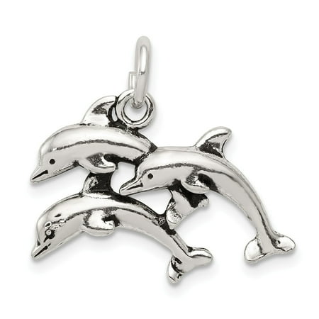 Sterling Silver Dolphin Charm - Roy Rose Jewelry Sterling Silver Antiqued Dolphin Charm