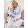 thumbnail image 2 of DARING DIVA Women's Satin Floral Button Down Pajama Sets M Blue Stripe, 2 of 6