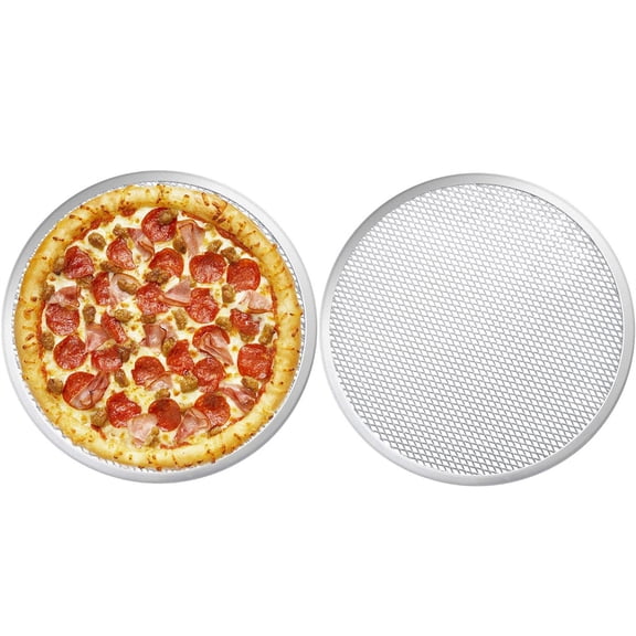 NOGIS Pizza Pan of 2 Piece Seamless Rim Aluminium Pizza Mesh Pizza Screen Baking Tray Pizza Making Net Bakeware Pizza Tools (12 inch)