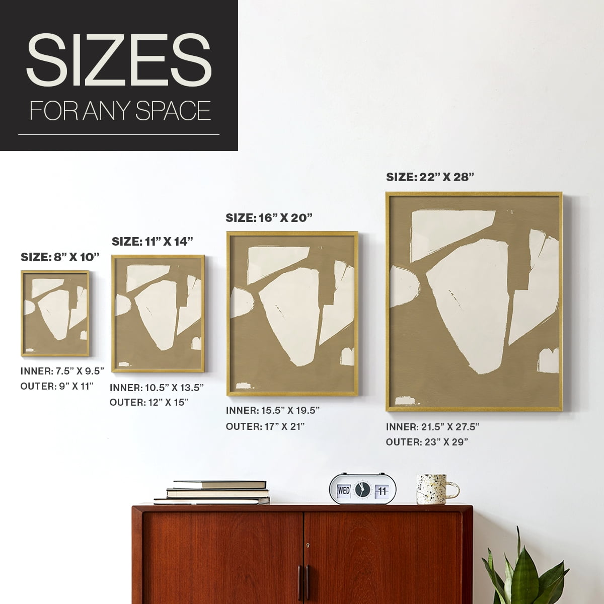 Chunky Abstract III Framed Print in Gold Solid Wood Framed Print No Nail Hanging