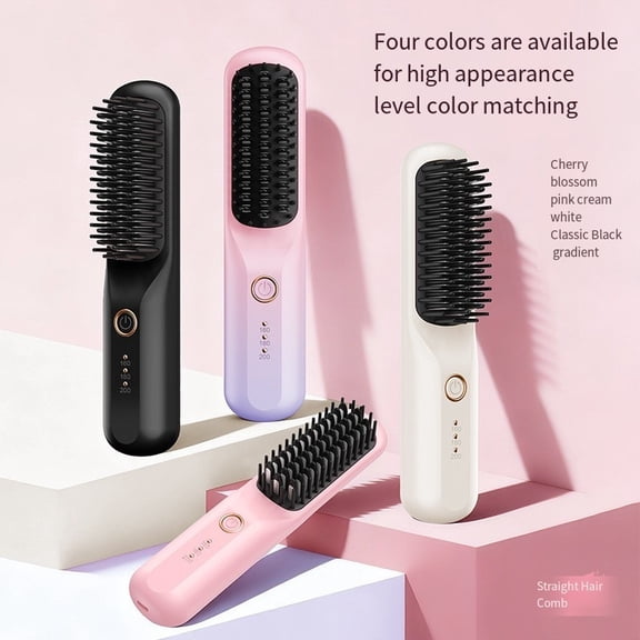 Cordless Hair Straightener Brush - Portable Electric Hot Comb for Effortless Styling and Volumizing Roots