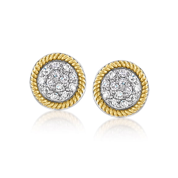 Ross-Simons 0.33 ct. t.w. Diamond Cluster Earrings in Sterling Silver and 14kt Yellow Gold, Women's, Adult