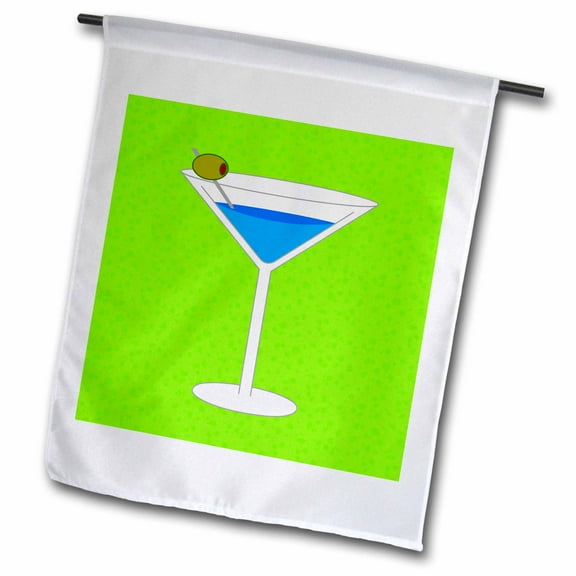 3dRose, Bright Blue Martini in Glass with Olive - Green Background, 12 x 18 inch Garden Flag