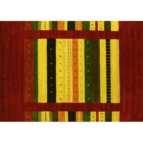 Ahgly Company Machine Washable Indoor Rectangle Abstract Yellow Contemporary Area Rugs, 2' x 4'