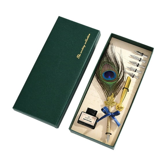 Vintage Calligraphy Quill PeacockFeat--Dip Fountain Pens Writing Ink Nibs Art
