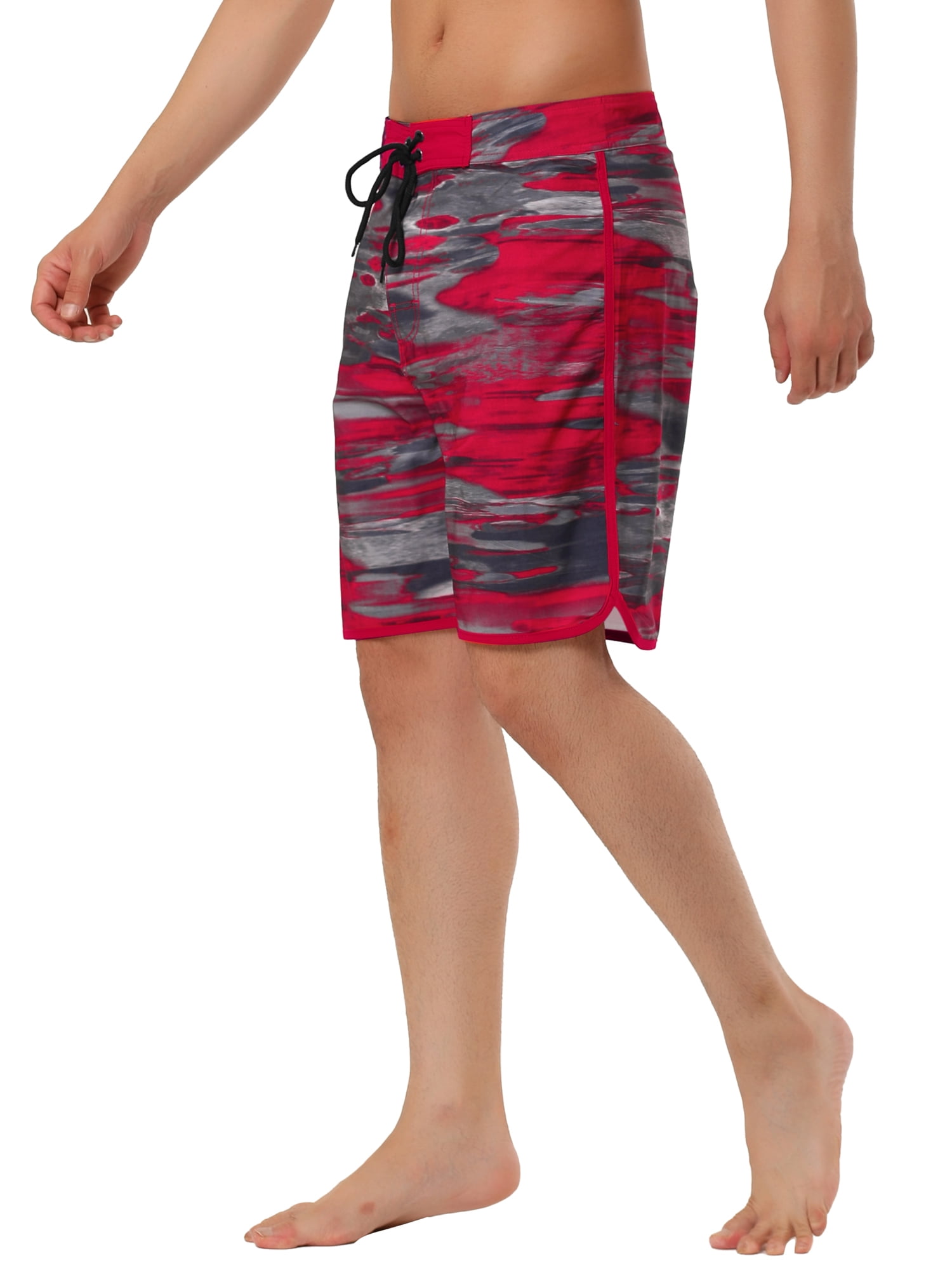 Unique Bargains Men's Drawstring Waist Swim Shorts Printed Summer Shorts 34 Camouflage Red