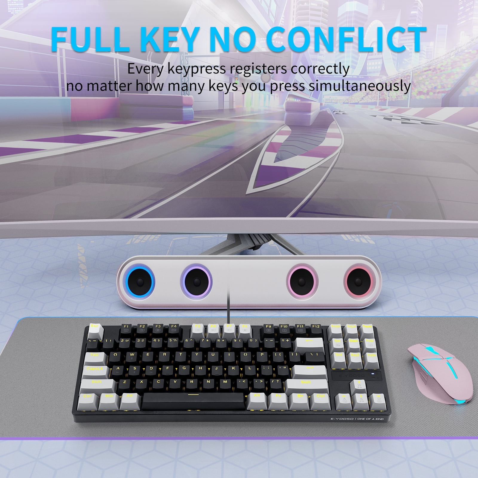 Z-87 Mechanical Gaming Keyboard 87 Key LED Backlit Wired with Anti-Dust Proof Switches Tenkeyless for Windows PC，Black Grey