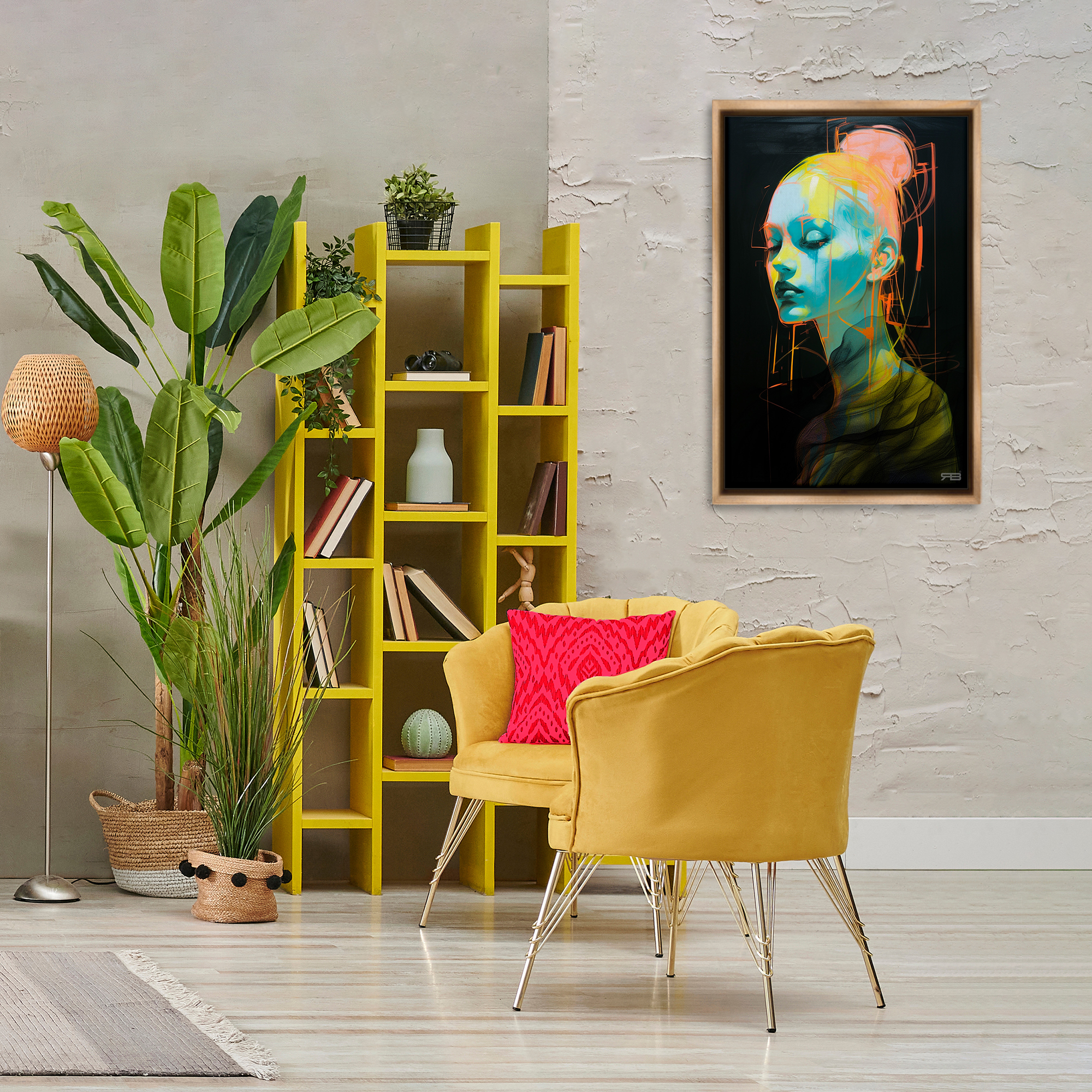 Stupell Industries Bold Modern Visage Novelty Painting Brown Floater Framed Art Print Wall Art, 21 x 31