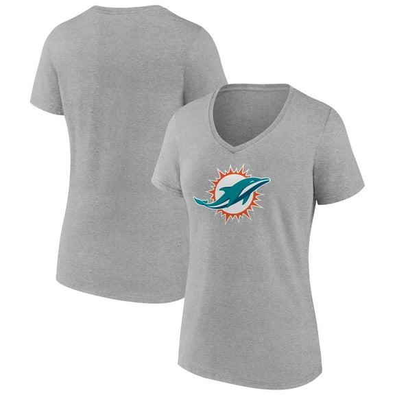 Women's Heather Gray Miami Dolphins Primary Team Logo V-Neck T-Shirt