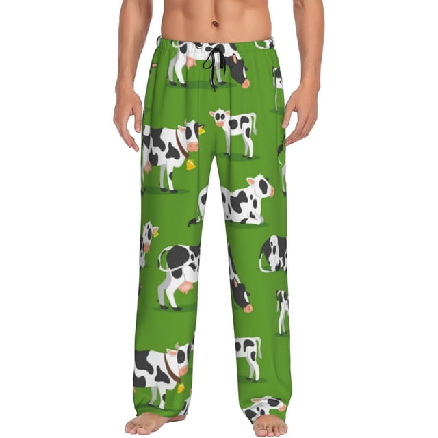 Fotbe Cows With Calfs Green Pantalones de Pijama para Hombre, Pantalones de Dormir, Pantalones de Casa con Cintura Ajustable y Bolsillos-Small