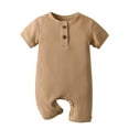 thumbnail image 2 of Baby Boy Girl 2 Pack Solid Romper Short Sleeve One Piece Jumpsuits Clothes Sets Brown & Khaki 3-6 Months, 2 of 7