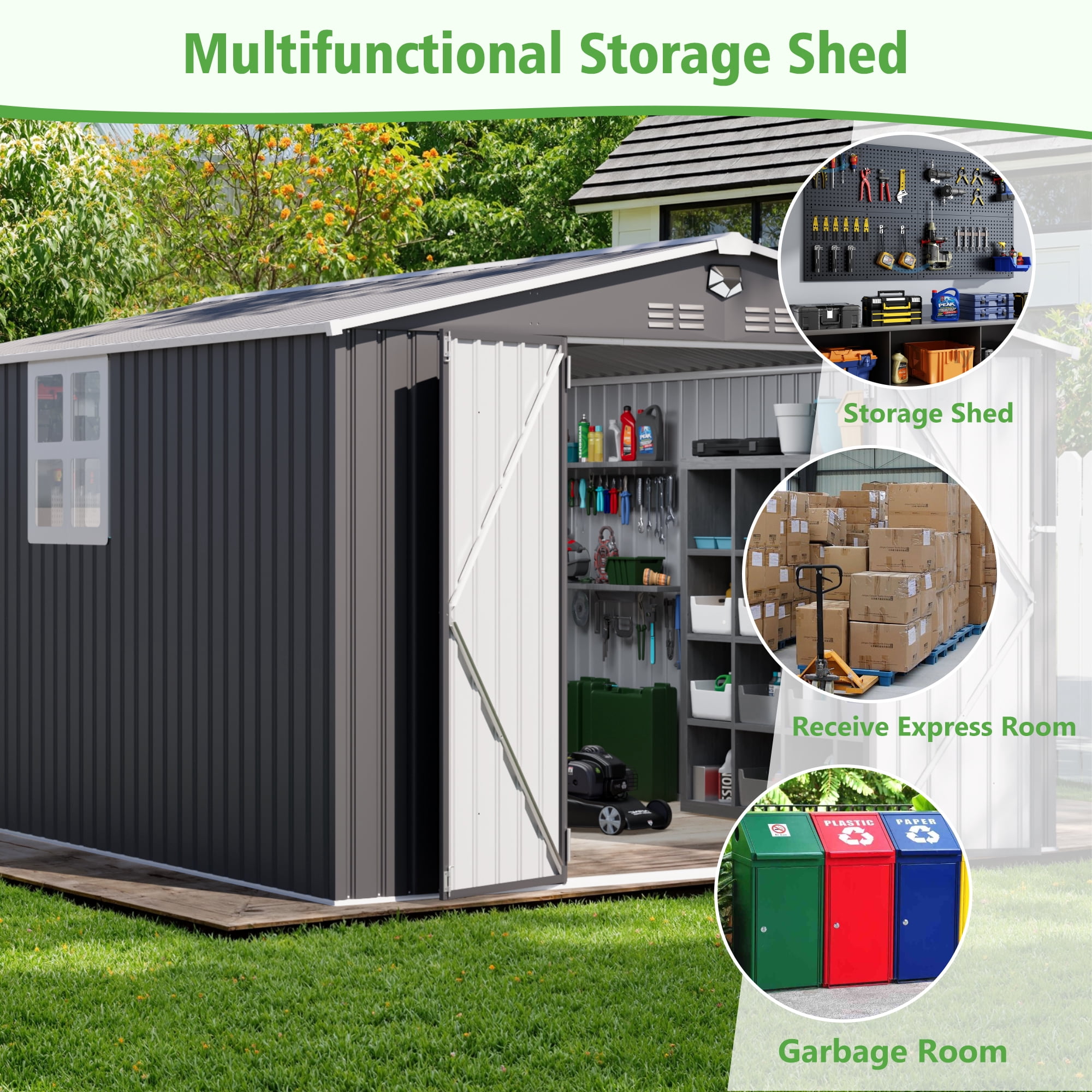 10 ft. W x 12 ft. D Metal Storage Tool Shed, Outdoor Shed with Window & Air Vents
