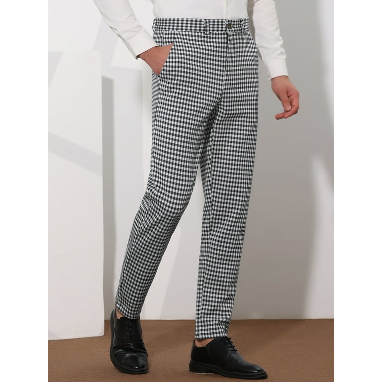 Unique Bargains Men's Houndstooth Pants Classic Straight Leg Unique Bargains Men's Houndstooth Pants Classic Straight Leg