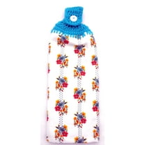 Petal Party - Turquoise Floral - Double/Full Handmade Crochet TOP Hanging Kitchen Towel (Turquoise)