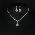 thumbnail image 2 of Fiaya Women Shiny Jewelry Set of 3, Crystal Teardrop Dangle Earring Necklace Set, Jewelry Accessories for Women Wedding Prom (C), 2 of 8