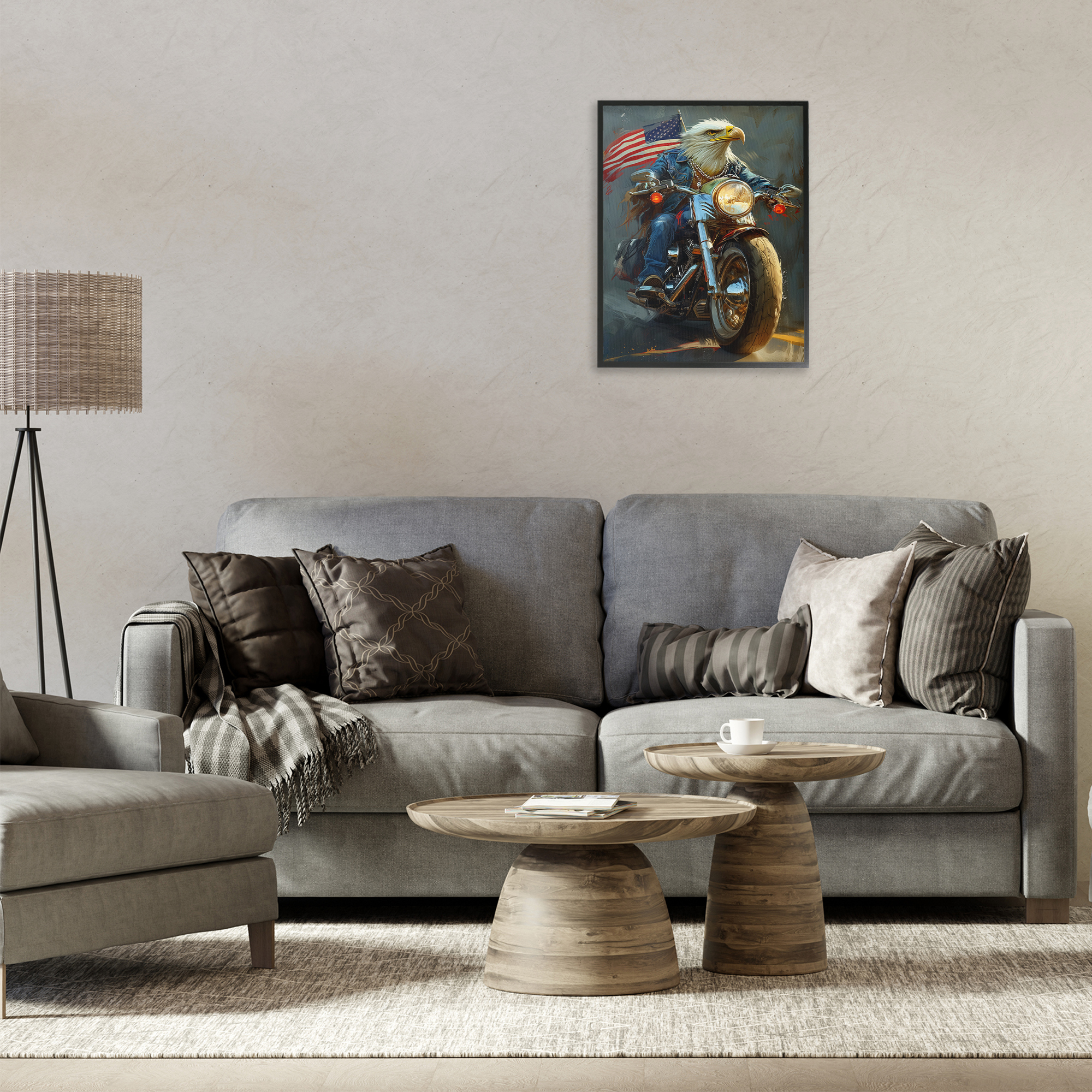 Stupell Industries Patriotic Eagle Motorcycle Transportation Painting Black Framed Art Print Wall Art, 16 x 20