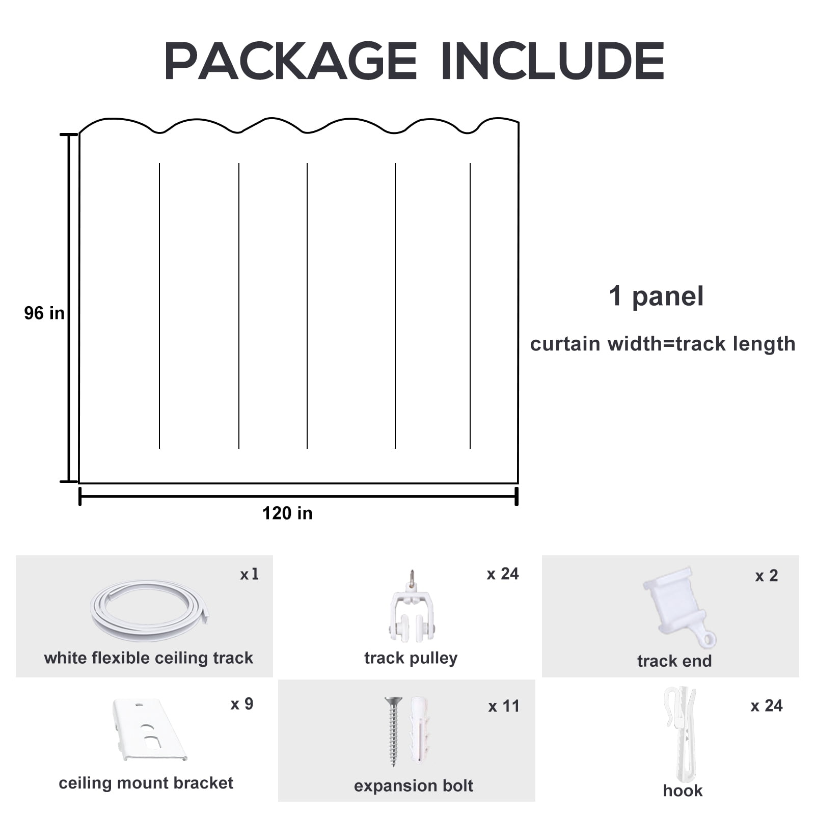 CBSRORO Room Divider Blackout Curtains with Ceiling Mounted Curtain Track Set,1 Panel Gray Divider Curtain and White Flexible Curtain Track for Room Separation