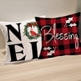 thumbnail image 4 of Set of 4 Christmas Decorations Pillow Covers 18x18 Inch Buffalo Plaid Black and Red Cardinal Bird Berry Leaves Snow Santa Hat Blessing Home Decor Pillow Case Cotton Linen Noel Greeting Pillow, 4 of 6