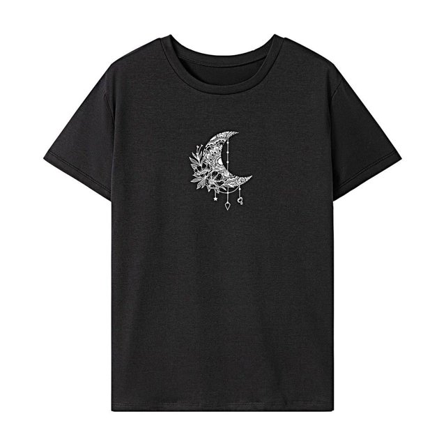 Camiseta de mujer Ropa de verano Camiseta básica de ajuste regular para caminar en la oficina Negro