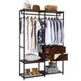 thumbnail image 1 of IVV Modern Wardrobe Organizer with Clothing Hanger Rod, 2 Drawers, Shoe Bench, Heavy Duty Metal Clothes Rack, Brown & Black, 1 of 8