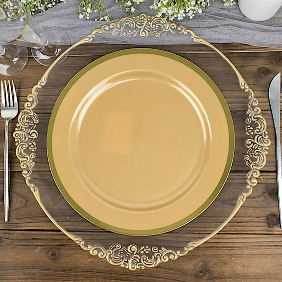 BalsaCircle 10 Gold 10" Disposable Round Plastic Dinner Plates Gold Rim Party Tableware