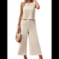 thumbnail image 1 of Conjunto de Dos Piezas de Verano para Mujer: Top Corto Sin Mangas con Cuello Redondo y Pantalones Anchos con Bolsillos. Albaricoque L, 1 of 10