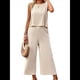 thumbnail image 1 of Conjunto de Dos Piezas de Verano para Mujer: Top Corto Sin Mangas con Cuello Redondo y Pantalones Anchos con Bolsillos. Albaricoque L, 1 of 10