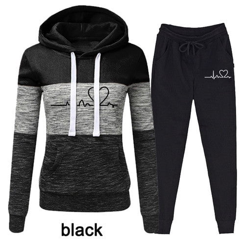 Ensemble de Survêtement Décontracté pour Femmes, Ensemble Deux Pièces, Sweat à Capuche (Noir, G)
