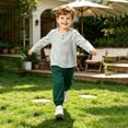 thumbnail image 5 of Mifsaly Toddler Boys 2 Piece Summer Outfit Sets Crinkle Cotton Gauze Henley Long Sleeve Shirts and Jogger Pants Kids Casual Loungewear & Playwear, 5 of 5
