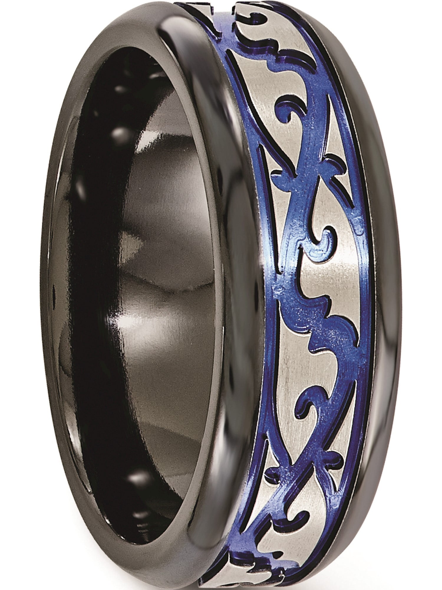 Best Quality Free Gift Box Titanium 9mm Scroll Design Brushed And Polished Band