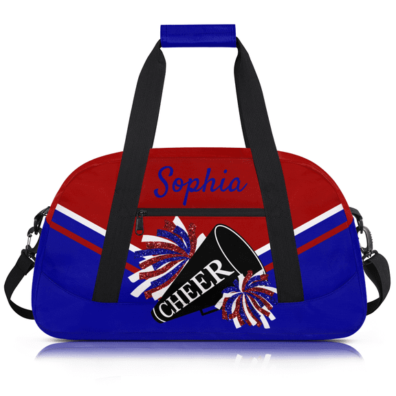 Jiaoprinted Personalized Cheer Gym Bags for Women, Custom Name Cheerleaders Dance Bag, Customized Sport Gym Duffle Bag for Overnight Weekender Travel, Red Blue