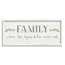 Stupell Industries Family Life Begins Love Never Ends Motivational Phrase Graphic Art White Framed Art Print Wall Art, 30x13, by Natalie Carpentieri