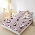 thumbnail image 3 of Manfei Kawaii Panda King Sheets, Cartoon Love Heart Bedding, Dusty Pink, 4pcs, 1 Flat Sheet, 1 Fitted Sheet and 2 Pillowcases, 3 of 6