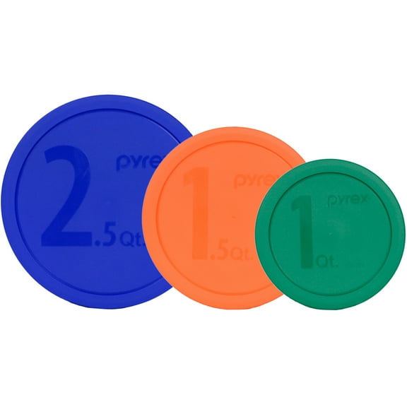 Pyrex Replacement Lids (1) 325-PC 2.5-Qt Blue, (1) 323-PC 1.5-Qt Orange & (1) 322-PC 1-Qt Green Round Covers for Pyrex 322, 323 & 325 Bowls (Sold Separately)