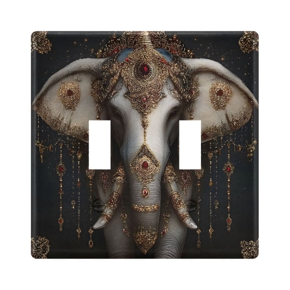 Elephant with Elegant Decoration Light Switch Cover Electrical Outlet Cover Replaceable Wall Plates 2-Gang